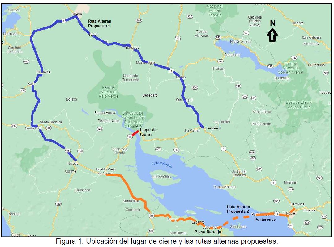 Mapa de rutas alternas por cierre del puente La Amistad